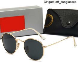 Klassieke merkontwerper zonnebril voor vrouw en man ray metal gold frame ronde spiegel zonnebrillen verbod unisex heren dames reizen rijtinten met doos rkk4