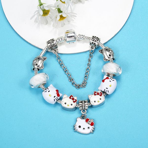 Marque classique Bracelet de dessin animé bricolage chaud Style mignon pour les filles petit chat Bracelet de perles cadeau romantique Boutique Bracelet pour enfants bijoux de créateur