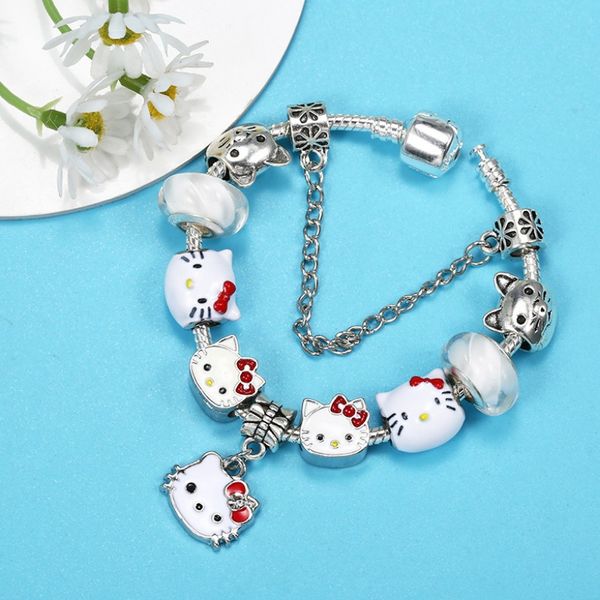 Marca clásica Pulseras de dibujos animados de bricolaje calientes Estilo lindo para niñas Pequeño gato Pulsera con cuentas Regalos románticos Boutique Pulsera para niños Joyería de diseñador