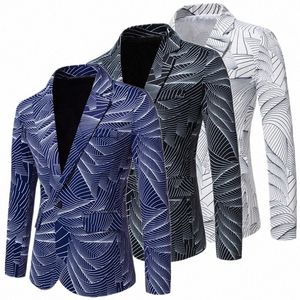 Marque classique hommes Busin imprimer Dr costume noir blanc marine Fi luxe jeunesse bal fête blazers occasionnels Homme veste P7Oa #