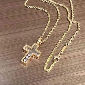 Klassiek merkbeweging Slide Stone ketting Vintage Gold vergulde gladde cross hanger punk dames mannen echtpaar ronde diamanten sieraden hiphop feestketen choker choker