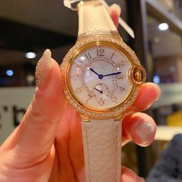 Chronomètre à quartz en cuir véritable pour femmes, marque classique, horloge à coque en nacre, en acier inoxydable, numéro 36mm, 249v