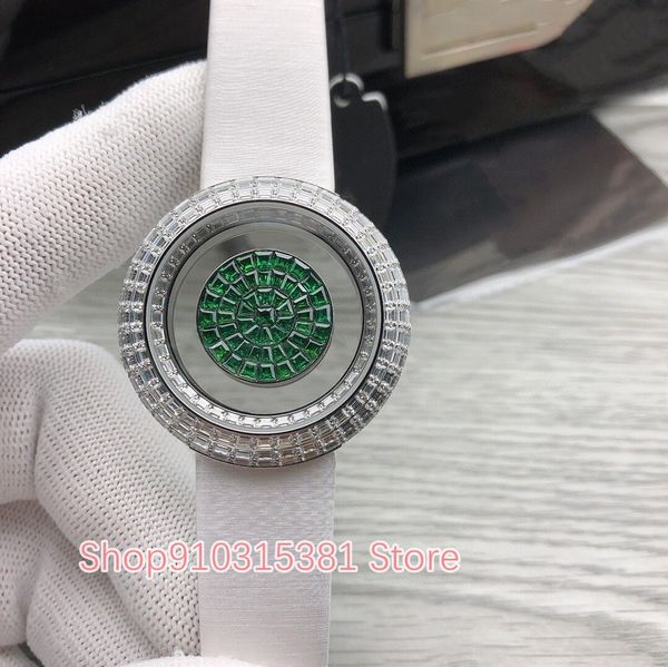 Montre-bracelet à Quartz en argent et diamants glacés pour femmes, marque classique, en acier inoxydable, cadran géométrique vert, 38mm