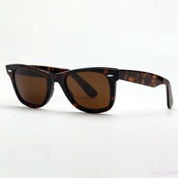 Wayfarer – lunettes de soleil carrées de luxe pour hommes, marque classique, monture en acétate, lentilles noires, couleur écaille de tortue, avec boîte en tissu