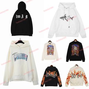 Designerkleding Mode Sweatshirts Palmes Angels Broken Tail Shark Letter Flock-borduurwerk Los Relaxed Heren Damessweater met capuchon Casual Pullover jack k5i