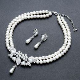 Klassieke bruidsparels sieraden sets strass pearl drop kettingen oorbellen bruiloft accessoires voor vrouwen geschenken prom feest 2023