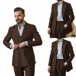 Classique Brown Hommes Tuxedos Peaked Revers Double Breasted Fi Custom Made Costumes 2 Pièces Ensemble Party Prom Veste Formelle t8oO #