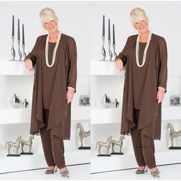 Classic Brown of the Pant with veste Mother Bride Robes Guest Robes plus taille Formal Ladies Mariage Costumes 0510