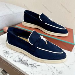 Omzoomde kledingschoenen heren dames loafers 35-47 Kasjmier leer platte hak Hoge kwaliteit runderpeesbodem casual dames ronde kop klassieke gesp schoen met doos