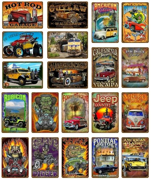 Classique Bus Voiture Jeep Métal Tin Signes Hot Rod Garage Décor Vintage Mur Art Peinture Plaque Pour Pub Bar Décoration de La Maison 30X20cm Woo