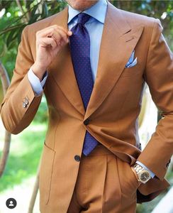 Klassieke business bruin 2 stuks blazer + broek pak sets mannen nieuwste jas broek ontwerp herfst mode solide slanke bruiloftset x0909
