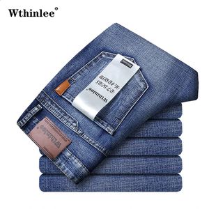 Classique affaires jeans décontractés hommes mode bleu mince Stretch Denim pantalon mâle pantalons hauts vêtements 240305