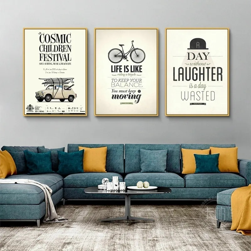 Klasik araba tuval resim nordic vintage bisiklet poster ve baskılar bar oturma odası ev dekor boyama duvar resmi wo6