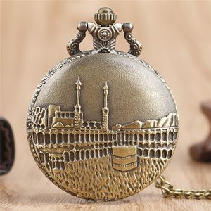 Classique château bâtiment Quartz montre De poche Bronze Antique collier pendentif chaîne femmes hommes montres anniversaire Reloj De Bolsillo