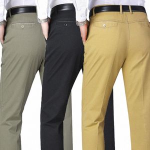 Classique Casual Hommes Pantalons D'été Mince Cott Busin Fi Stretch Solide Noir Confortable Élastique Pantalon Droit YYQWSJ K7ag #