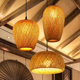 Lámpara clásica de bambú tejida decorativa, lámpara rústica para Loft, lámparas colgantes