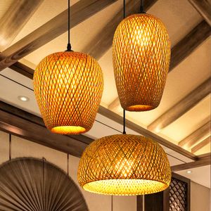 Klassieke kroonluchter decoratieve geweven bamboe lichte rustieke loftlamp hanglampen
