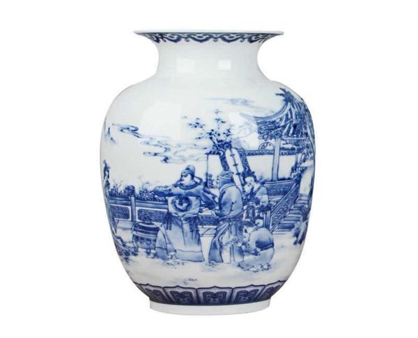 Jarrón de cerámica de cerámica azul y blanco clásico Vase de flores de porcelana antigua para el comedor Decoración 210623232U3962900