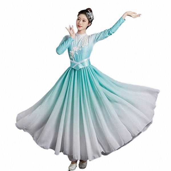 Costume de danse folklorique chinoise classique femme grande jupe ventilateur vêtements de danse dégradé couleur costumes de danse Yangko vêtements de performance 22fl #