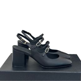 Klassieke Dikke Hakken 7 cm Damessandalen Mary Jane Kalfsleer Slingbacks Geklede Schoen Ontwerper Verstelbare Enkelgesp Slides Dames Vrijetijdsschoen Voor Feest Als Cadeau