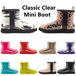 Mini botas clásicas transparentes para mujer, botines para la nieve, invierno, a prueba de agua, piel peluda, estampado de leopardo, color caqui, negro, rojo, azul, amarillo, morado, fucsia, botines con plataforma para mantener el calor