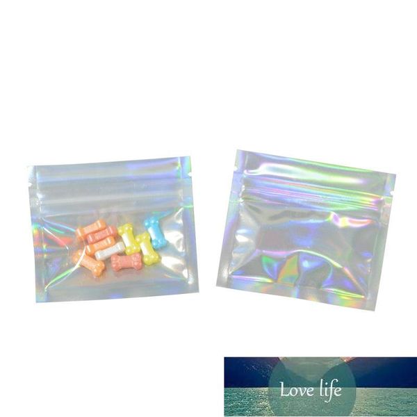 Classic Clear Mini Zip Lock Holográfico Mylar Bolsas de embalaje 100pcs Colorful Rainbow Sample Power Packing Bags Pastillas Bolsa de almacenamiento 7.5 * 6.5cm