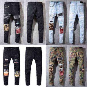 Klassieke kleding jeans voor mannen en vrouwen met hoogwaardige afdrukken leger groene luipaard afdrukvernietiging heren rechte gescheurde hiphop