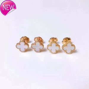 Boucles d'oreilles de trèfle classiques High Version Petites boucles d'oreilles de trèfle à quatre feuilles Femelle V Gold épaissis 18k Rose Gold Plaqué naturel Agate Blanc Fritillaria Cadeau avec boîte