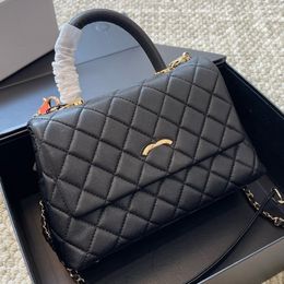 Sac à bandoulière classique avec poignée Coco, fourre-tout de luxe français, motif diamant, double lettre, sac à bandoulière matelassé, mode en cuir véritable, sac à rabat rose de haute qualité