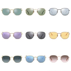 Lunettes de soleil unisexes à lentilles colorées classiques RY Hexagonal Flat Multicolor Lens Design Fashion Metal Frame Trendy N0yi #