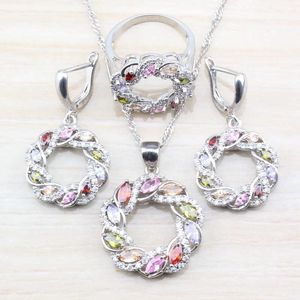 Klassieke kleurrijke zirkonia zilver kleur vrouwen bruiloft sieraden set ringmaat 6/7/8/9/10 Gratis geschenkdoos T295 H1022