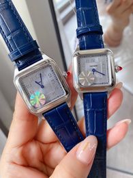 Klassiek koppels blauw leer geometrische vierkante horloges roestvrij staal quartz polshorloge voor dames heren nummerklok 28 mm 32 mm