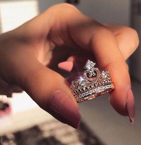 Ring Crown Ring Vintage Jewelry Real 925 STERLING Silver Round Cut White Topaz CZ Diamond Gemstones Eternity Women Wedding Hear2688863