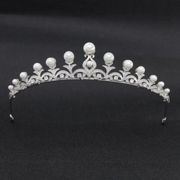 Classic CZ Cubic Zirconia Pearl Wedding Bridal Tiara Diadem Crown Women Prom Part Hair Jewelry Accessoires CH10046 240315