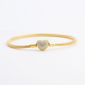 Classique CZ Diamant Coeur Bracelet Argent Sterling 925 Plaqué Or 18K Convient pour Pandora Bracelet Os Serpent Cadeau D'anniversaire avec 284w