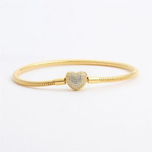 Klassieke CZ diamanten hart armband 925 sterling verzilverd 18K goud geschikt voor Pandora Snake Bone armband verjaardagscadeau met 262g