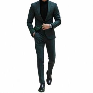 Costumes masculins classiques vert foncé 2023 revers cranté un bout à bout slim fit hommes costume de mariage marié porter 2 pièces blazer terno masculino d0kv #