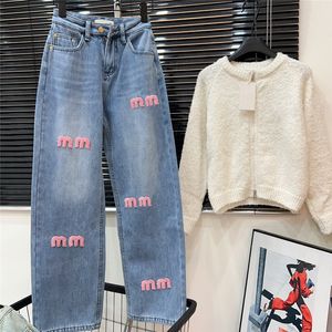 Pantalon en Denim classique pour femmes, Design en peluche avec lettres brodées, jean de styliste, mode décontractée, pantalon Long, Streetwear