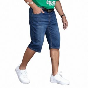 Klassieke Denim Shorts Man Zomer Hoge Taille Jeans Homme Mannelijke Oversized Plus Size 40 42 46 48 Mannen Korte elastische Blauw Heren Korte u7B1 #