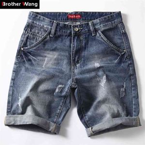 Klassieke denim shorts mannen zomer mode casual slim fit gescheurde blauwe korte jeans mannelijke merkkleding 210713