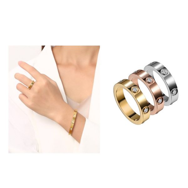 Bijoux de bague de fiançailles en acier inoxydable à 6 diamants de conception classique pour cadeau d'amoureux