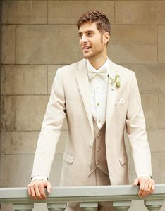 Design classique Tuxedos de marié beige revers cranté deux boutons garçons d'honneur robe de mariée pour hommes excellents costumes pour hommes (veste + pantalon + gilet + cravate) 363