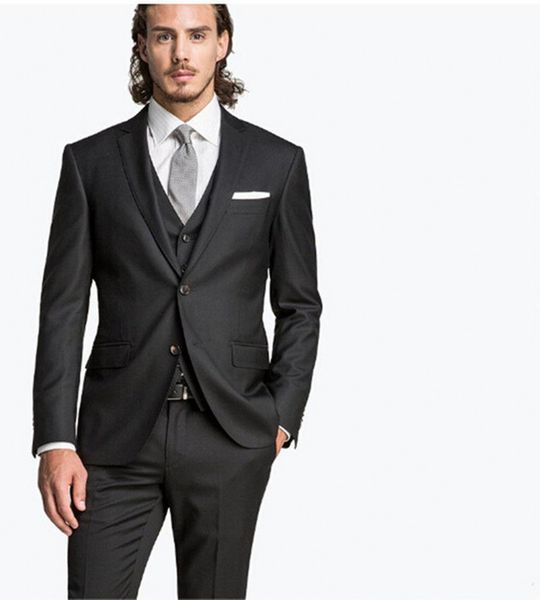 Clásico Diseño Gris Carbón Gris Trajes de Esmoquin Muesca Solapa Dos Botones de Padrino de Boda Para Hombre Vestido de Boda para Hombre Excelente (Chaqueta + Pantalones + Chaleco + Corbata) 371