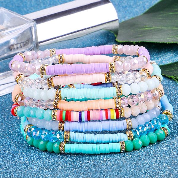 Hebras de cuentas de cristal de diseño clásico estilo bohemio pulsera de cuentas de arcilla polimérica joyería