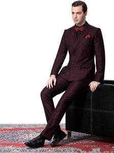 Design classique à double boutonnage bordeaux smokings marié garçons d'honneur meilleur costume homme mariage costumes blazer pour hommes (veste + pantalon + cravate) NO: 598