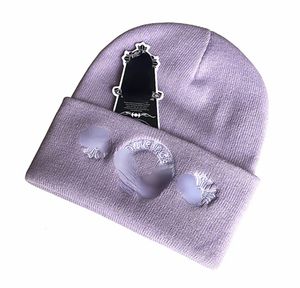 Diseño clásico bordado sombreros tejidos gorro de lana algodón de algodón al aire libre calavera masculina macho