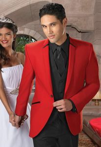 Classic Design Hot Red Groom Tuxedos Notch Revers One Button GroomsMen Mens Bruiloft Past Uitstekende Man 3 Stuk Suit (Jas + Broek + Vest + Tie) 97