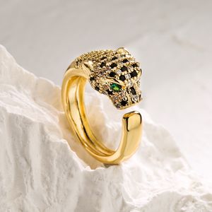 Design classique Micro Pave Leopard Head Open Ring 18K Gold Réglable Anneaux Bijoux pour cadeau