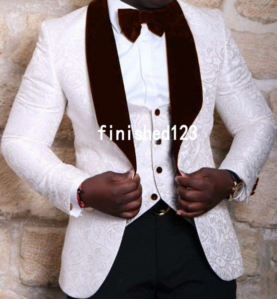 Design classique un bouton blanc smokings marié châle vin revers garçons d'honneur meilleur homme costumes de mariage pour hommes (veste + pantalon + gilet + cravate) D: 305