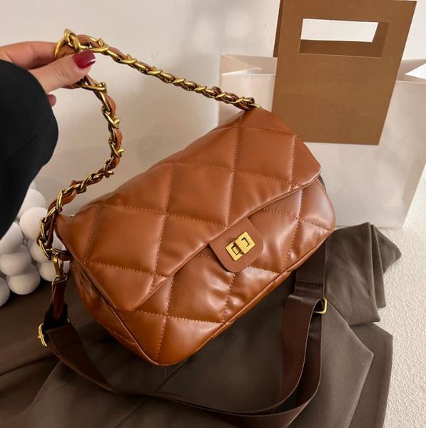 Sac à bandoulière matelassé à carreaux PU pour femmes au design classique sac à main à chaîne tendance petits sacs à bandoulière carrés